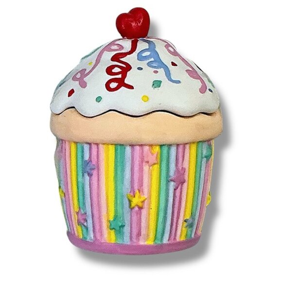 Retired PartyLite Birthday Cupcake Candle Holder Trinket Box Vintage NWOT - Picture 16 of 16